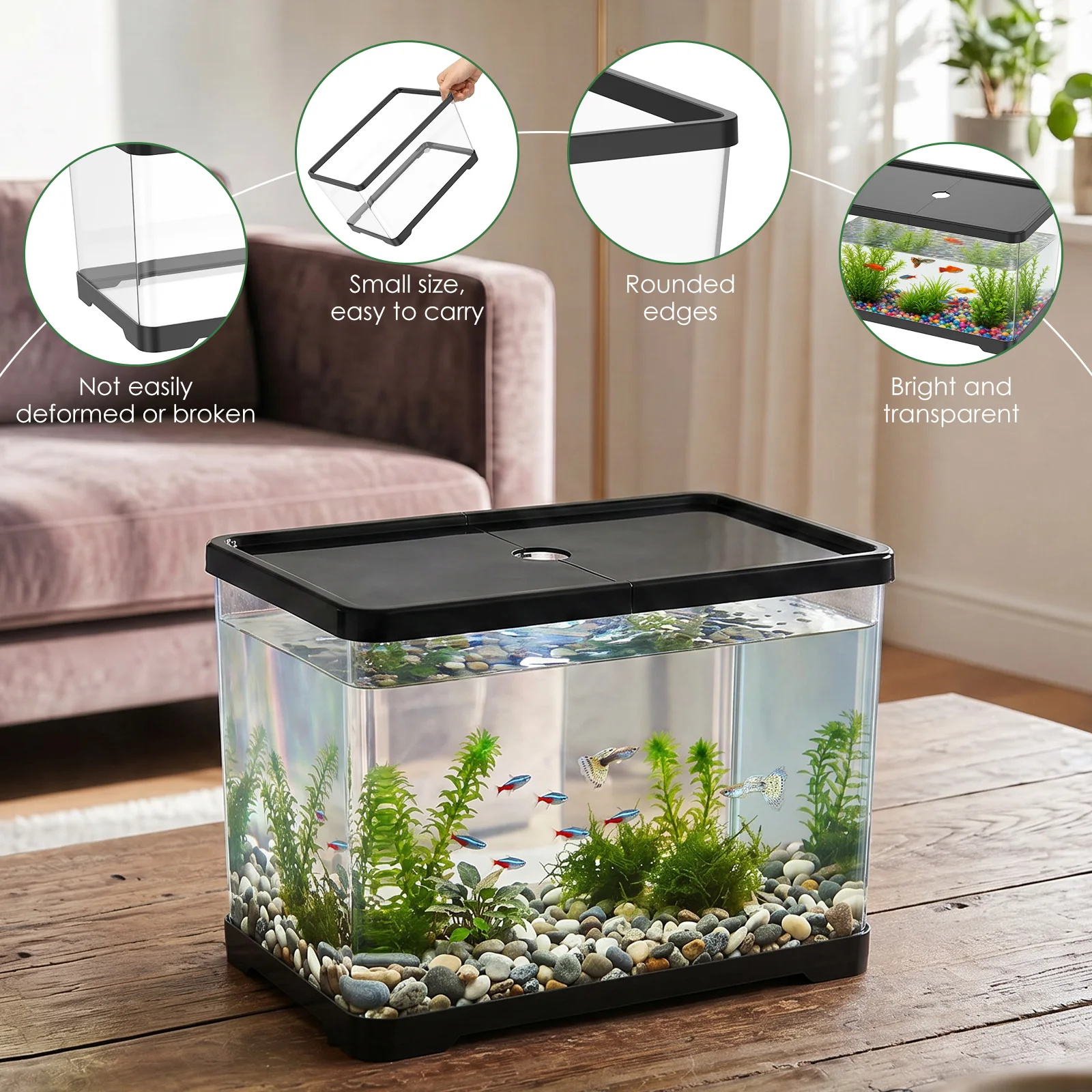 حوض أسماك شفاف مع غطاء، حوض مس - مراجعة Planted Aquarium Bowl وسعره